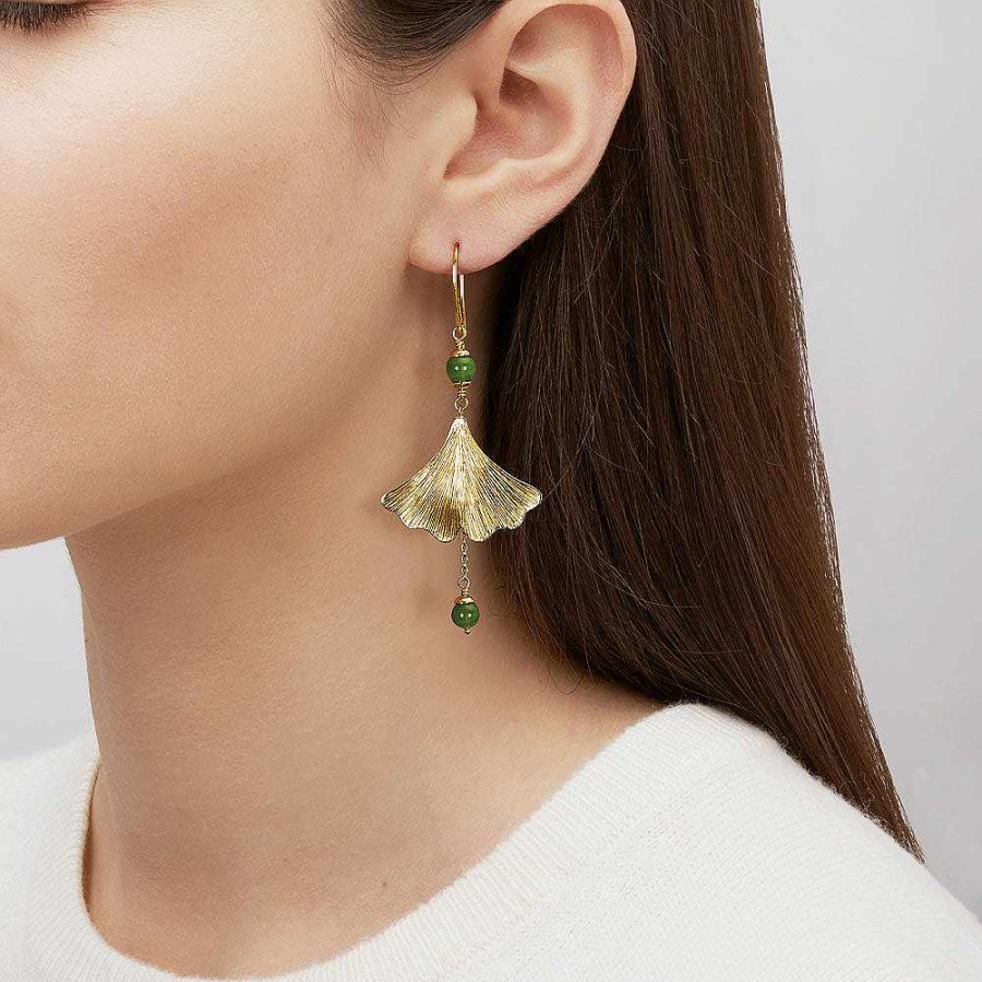 Lalique Ginkgo Oorbellen Antinea Groen Kristal / 18K Geel Verguld Oorbellen