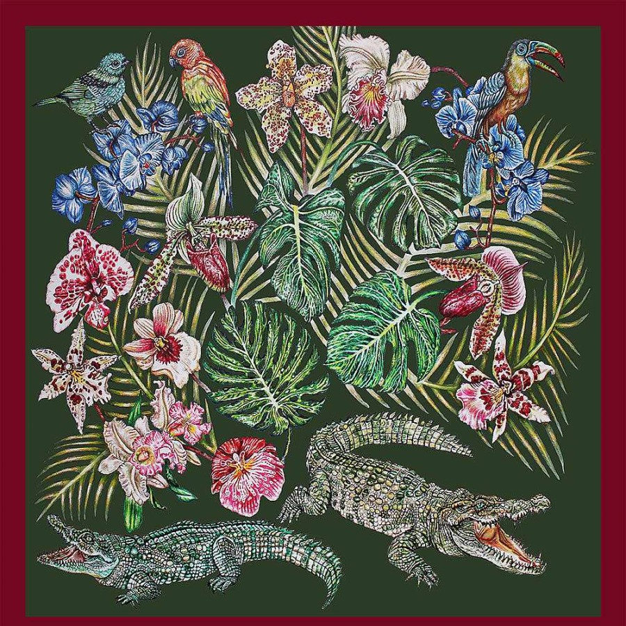 Lalique Foulard Lalique Van Ginny Litscher, Donkergroen Jungle-Ontwerp Donkergroen Jungle-Ontwerp/ 100% Zijde Sjaals