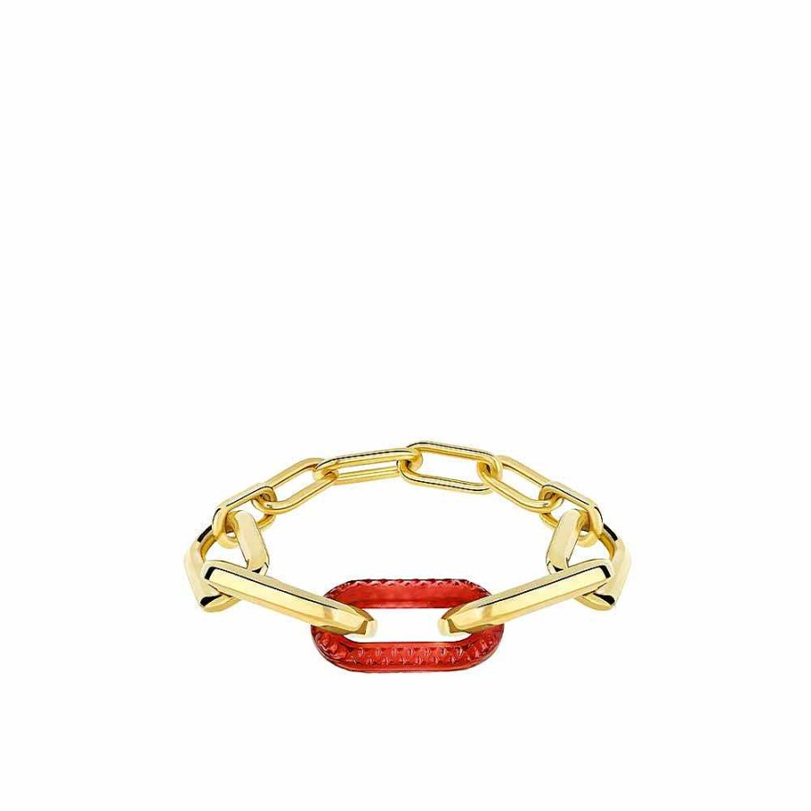 Lalique Empreinte Animale-Armband Rood Kristal / 18K Geel Goud Verguld Messing Armbanden