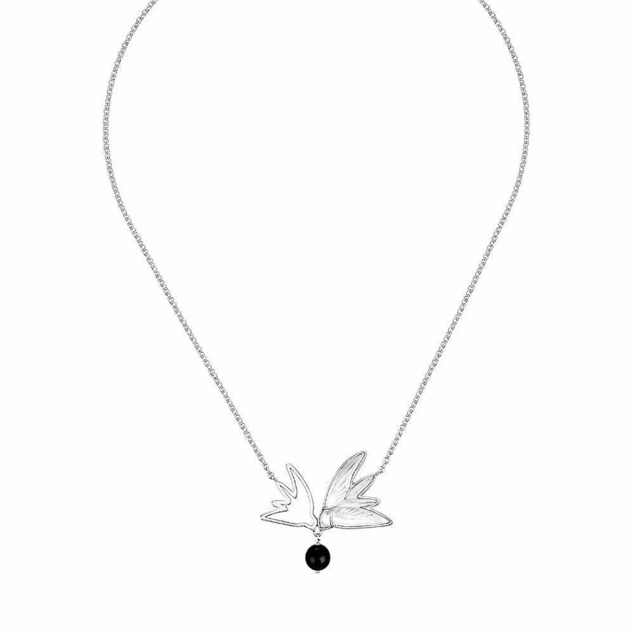 Lalique Hirondelles Ketting Helder Kristal/Onyx/Zilver Kettingen