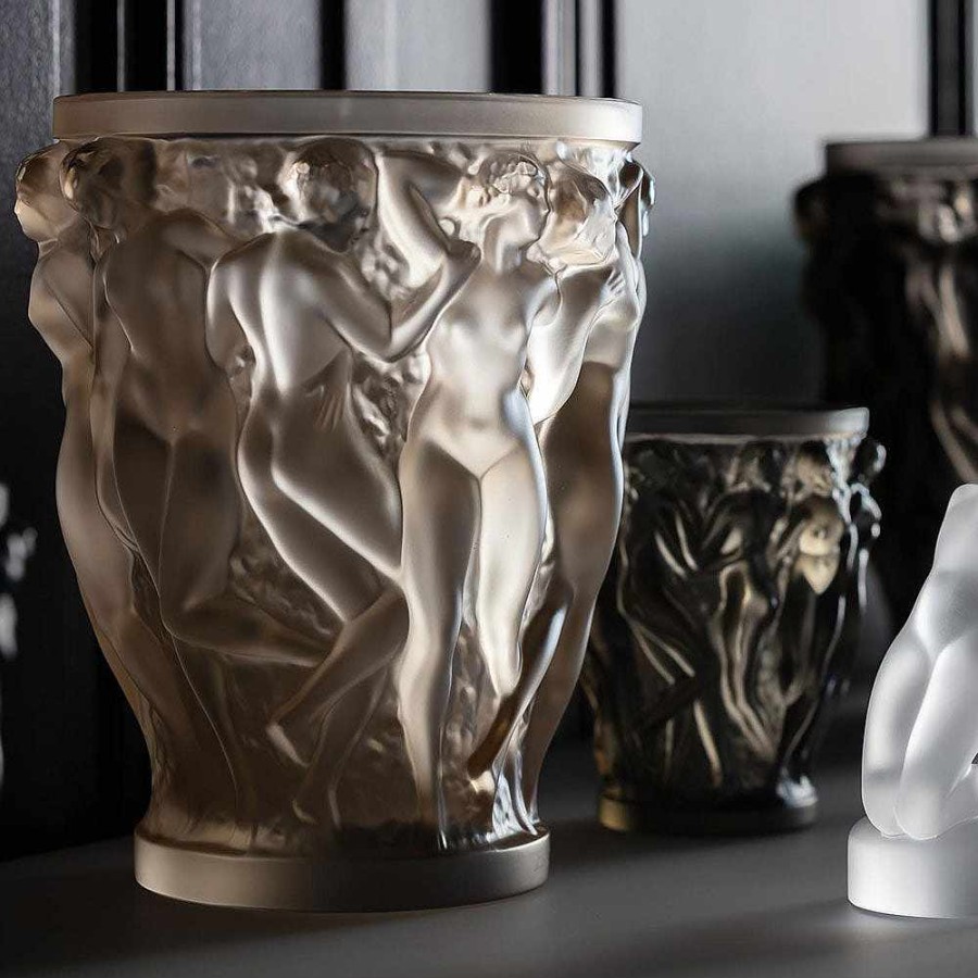 Lalique Sirenes Vaas, Terry Rodgers & Lalique, 2017 Middernachtblauw Kristal/Platina Afwerking/Verloren Wastechniek Vazen