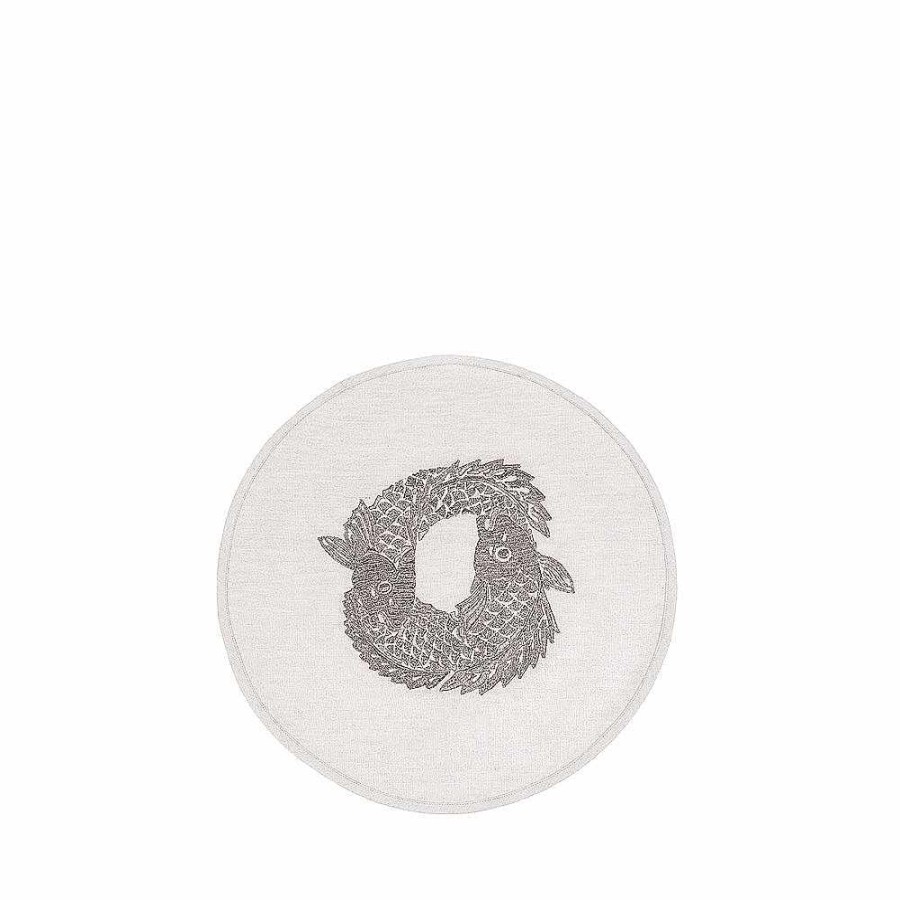 Lalique Koi Circle Geborduurde Placemat Metallic Linnen/Tinnen Borduurwerk/Rond Tafellinnen