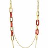 Lalique Empreinte Animale Lange Ketting Rood Kristal / 18K Geel Goud Verguld Messing Kettingen