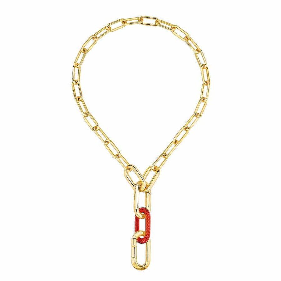 Lalique Empreinte Animale Ketting Rood Kristal / 18K Geel Goud Verguld Messing Kettingen