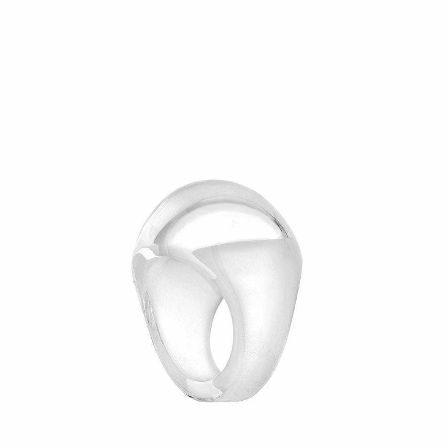 Lalique Cabochon-Ring Helder Met Wit Gepatineerd Kristal Ringen