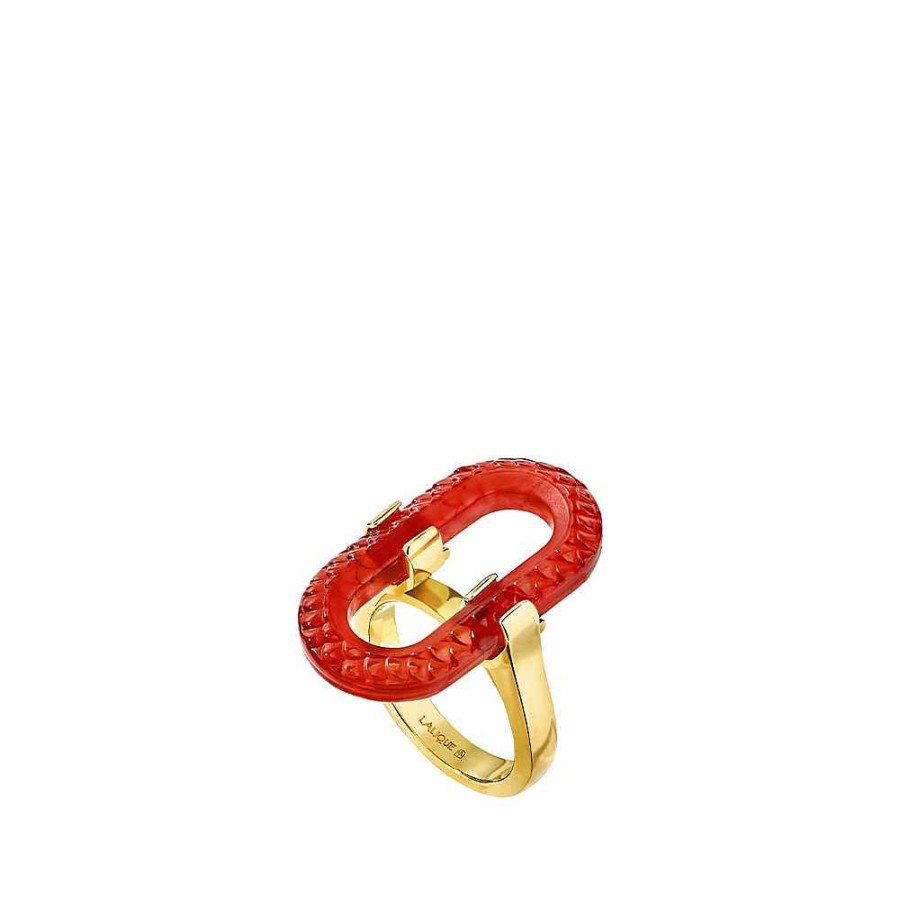 Lalique Empreinte Animale-Ring Rood Kristal / 18K Geel Goud Verguld Messing Ringen