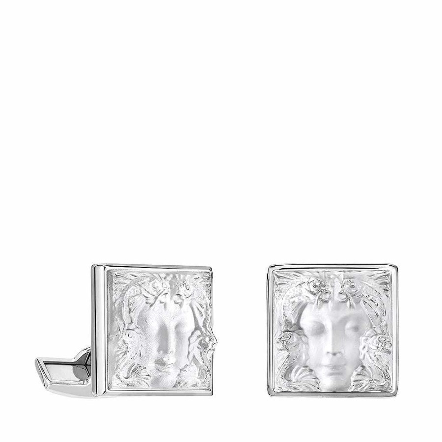 Lalique Arethuse-Manchetknopen Helder Kristal/Palladium Afwerking Manchetknopen