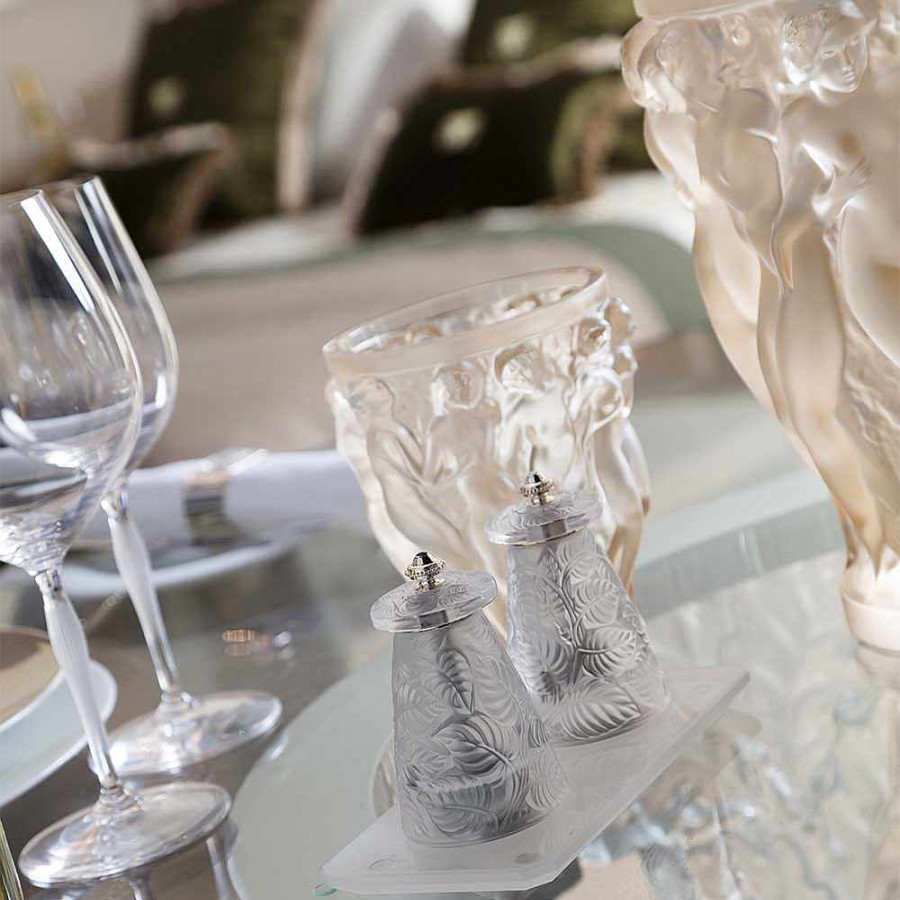 Lalique Feuilles Zoutmolen Helder Kristal Tafelaccessoires