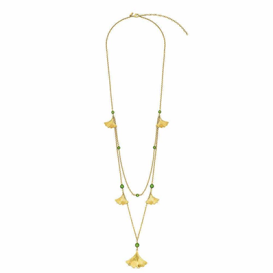 Lalique Ginkgo Grote Ketting Antinea Groen Kristal / 18K Geel Verguld Kettingen