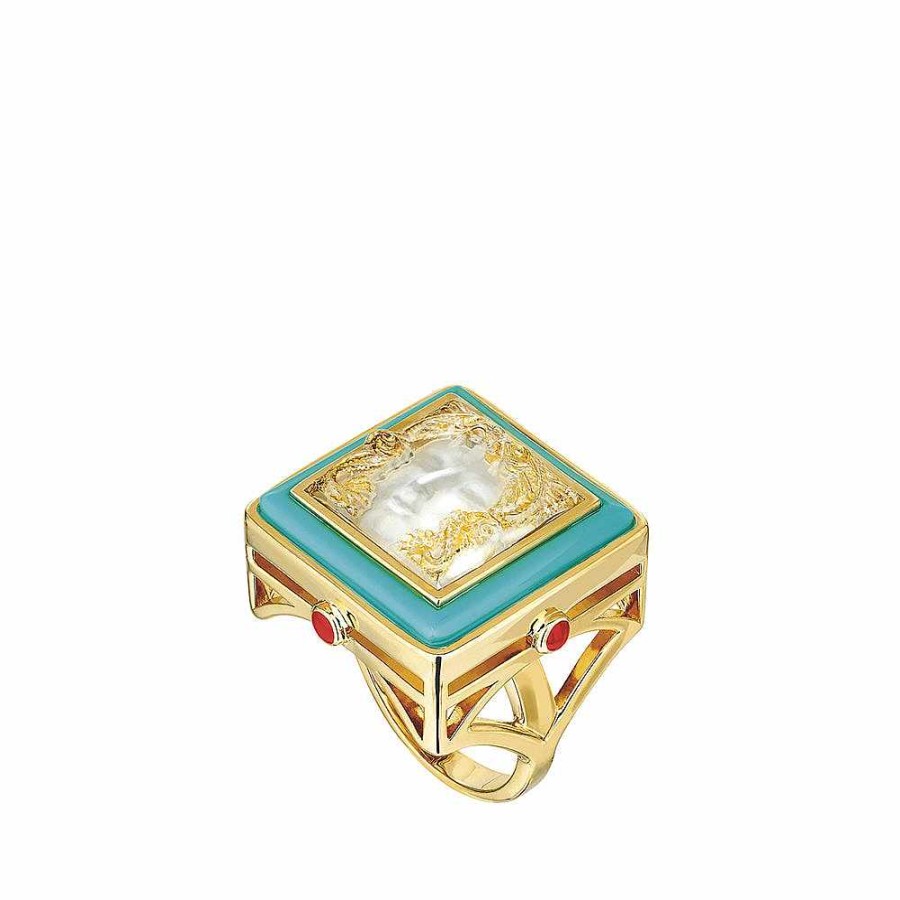 Lalique Arethuse Ring Helder Kristal/Turquoise Lak/Vermeil Ringen