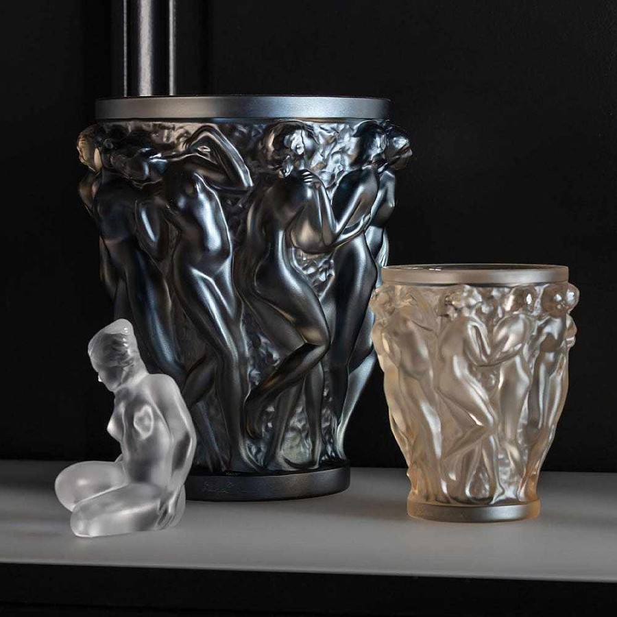 Lalique Sirenes Vaas, Terry Rodgers & Lalique, 2020 Zwart Kristal Vazen