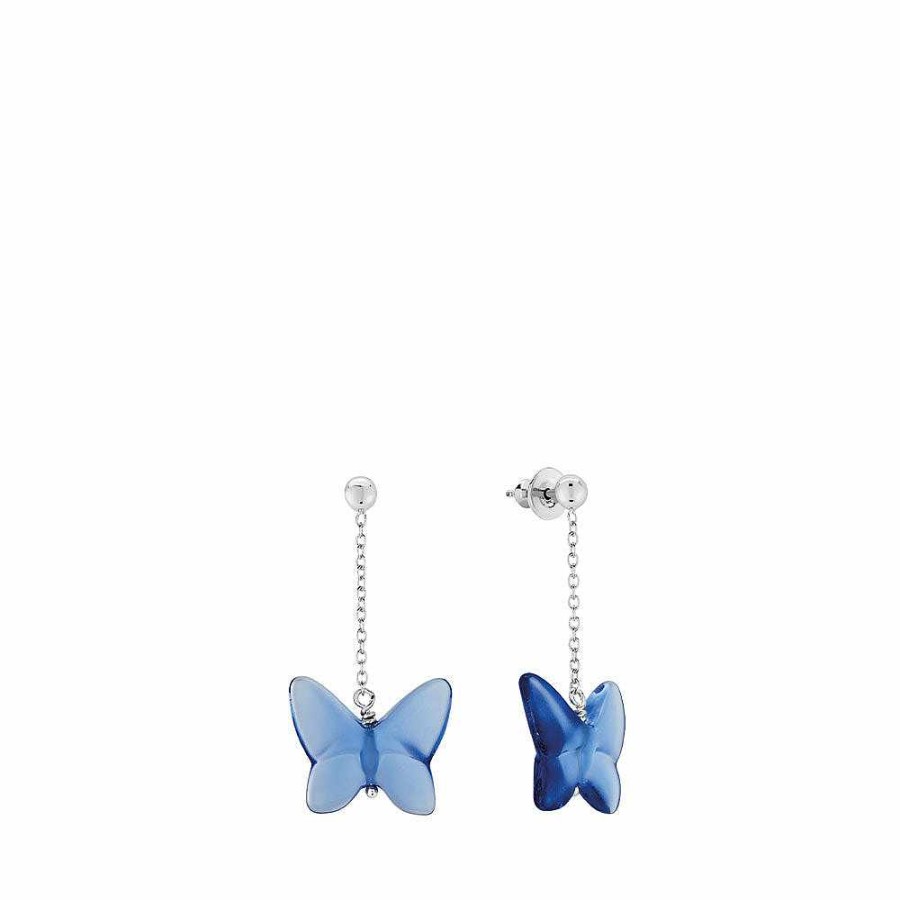 Lalique Papillon-Oorbellen Blauw Kristal/Zilver Oorbellen