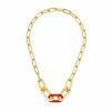 Lalique Empreinte Animale Ketting Rood Kristal / 18K Geel Goud Verguld Messing Kettingen