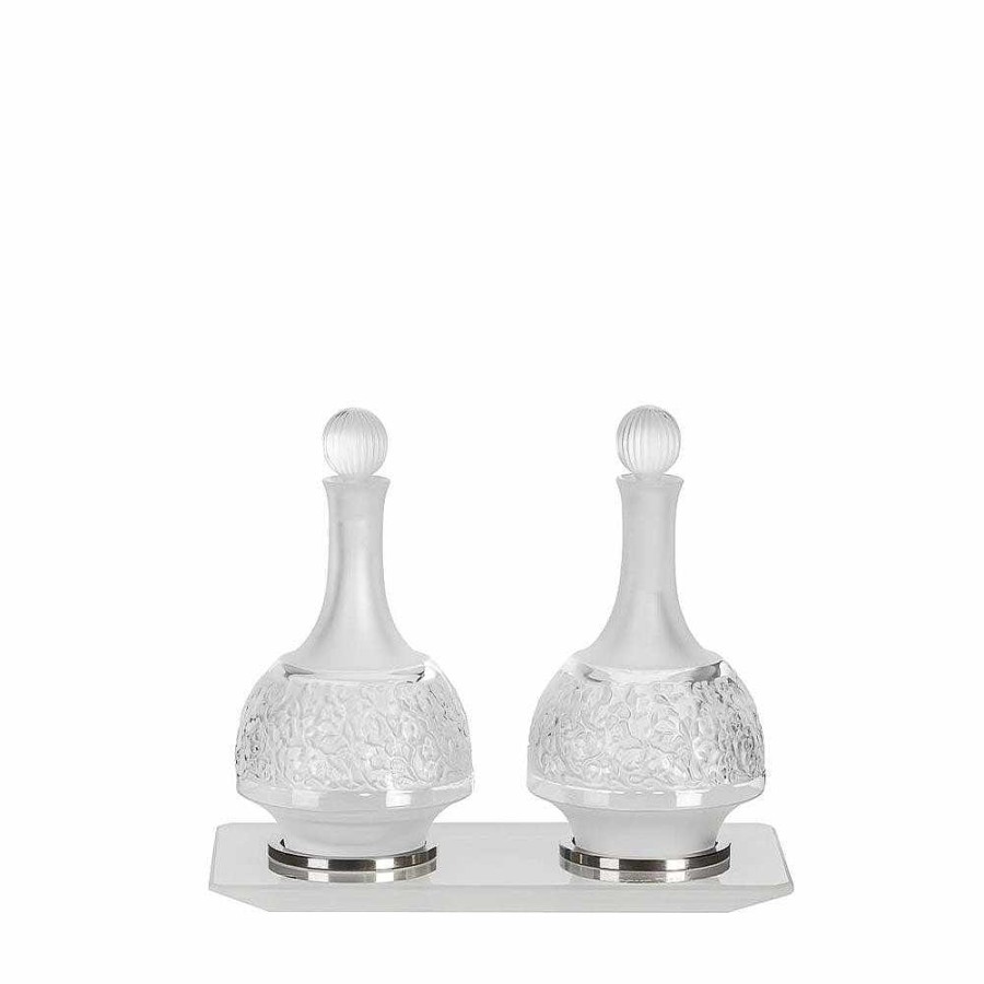 Lalique Set Van 2 Versailles Olie-/Azijncruets En Dienblad Helder Kristal Tafelaccessoires