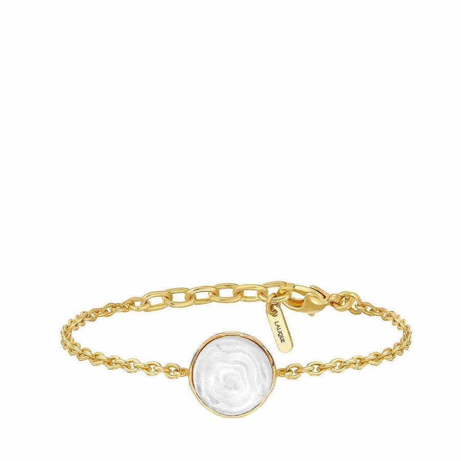 Lalique Pivoine-Armband Witte Parelmoer Op Helder Kristal / 18 Karaat Geel Goud Verguld Armbanden