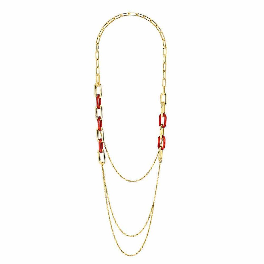 Lalique Empreinte Animale Lange Ketting Rood Kristal / 18K Geel Goud Verguld Messing Kettingen