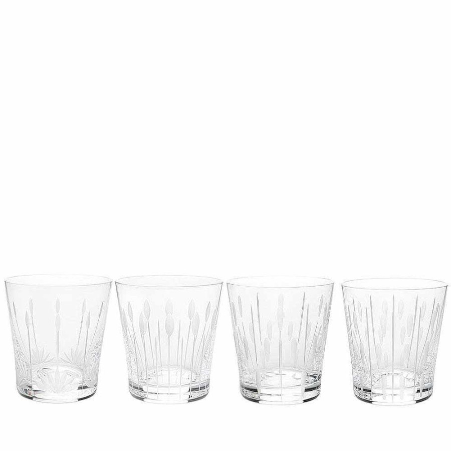 Lalique Lotus, 4 Bekers Set 30 Cl Helder Kristal Bril