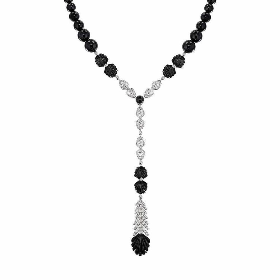 Lalique Adrienne Ketting Witgoud/ Onyx/ Diamanten Kettingen