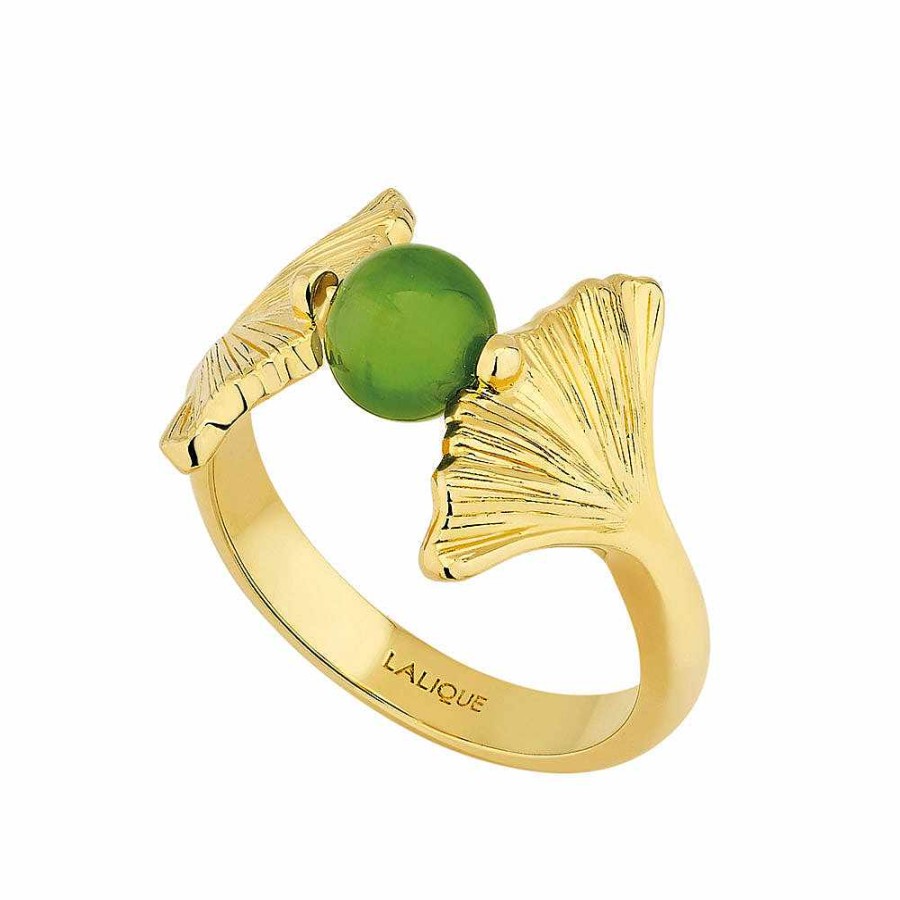 Lalique Ginkgo-Ring Antinea Groen Kristal / 18K Geel Verguld Ringen