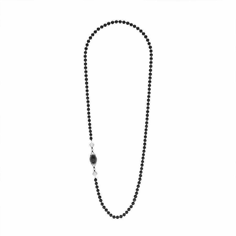 Lalique La Flute Enchantee Omkeerbare Lange Ketting Witgoud/Kristal/Diamanten/Onyxparels/Agaat Kettingen