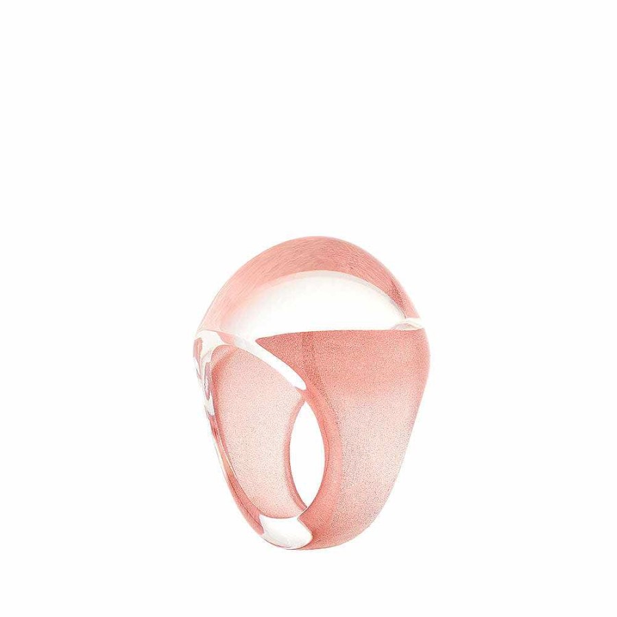 Lalique Cabochon-Ring Helder Met Roze Patina-Kristal Ringen