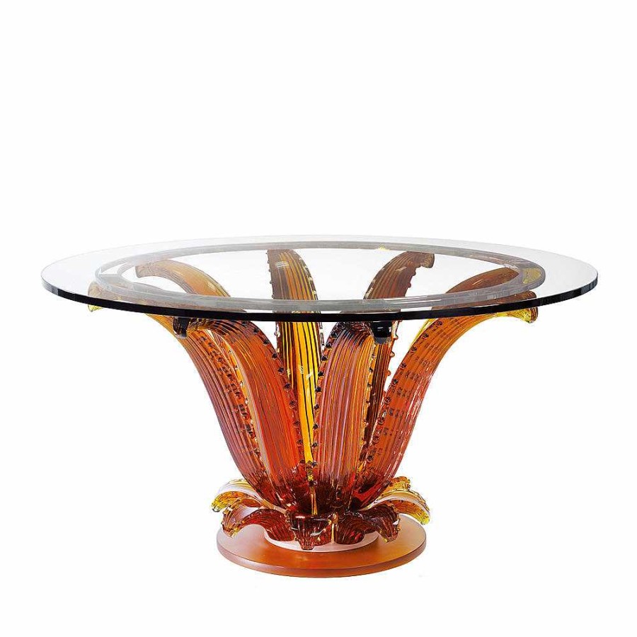 Lalique Ronde Cactustafel Amberkleurig Kristal Tafels