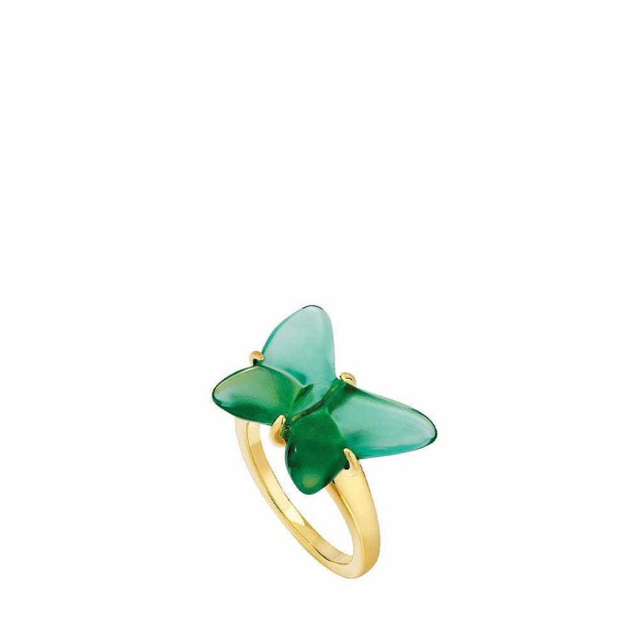 Lalique Papillon-Ring Groen Kristal / 18K Geel Verguld Ringen