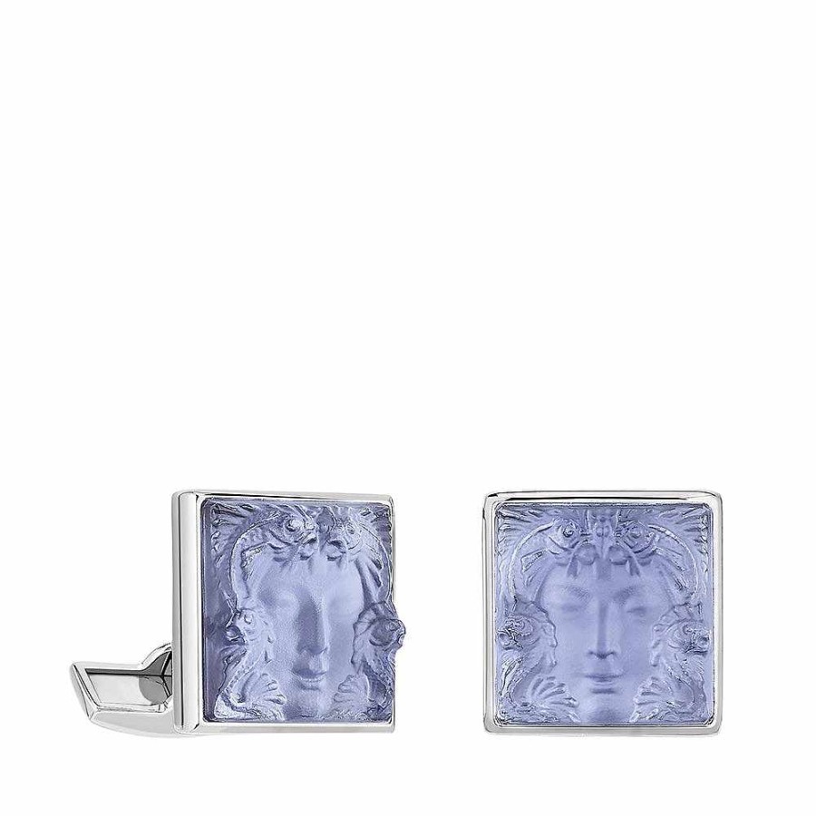 Lalique Arethuse-Manchetknopen Saffierblauw Kristal/Palladium Afwerking Manchetknopen