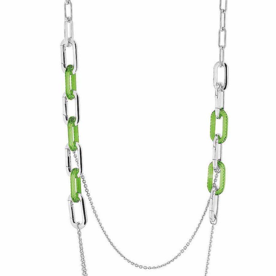 Lalique Empreinte Animale Lange Ketting Groen Kristal/Zilver Kettingen