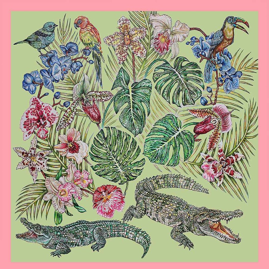 Lalique Foulard Lalique Van Ginny Litscher, Lichtgroen Jungle-Ontwerp Lichtgroen Jungle-Ontwerp/100% Zijde Sjaals